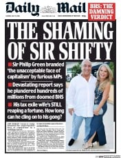 Daily Mail () Newspaper Front Page for 25 July 2016