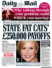 Daily Mail () Newspaper Front Page for 25 August 2011