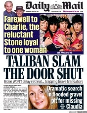 Daily Mail () Newspaper Front Page for 25 August 2021