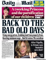 Daily Mail () Newspaper Front Page for 25 September 2013