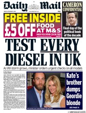 Daily Mail () Newspaper Front Page for 25 September 2015