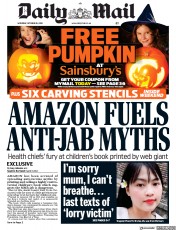 Daily Mail () Newspaper Front Page for 26 October 2019