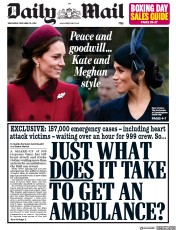 Daily Mail () Newspaper Front Page for 26 December 2018