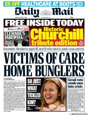 Daily Mail () Newspaper Front Page for 26 January 2015