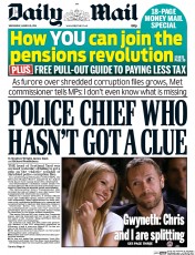 Daily Mail () Newspaper Front Page for 26 March 2014