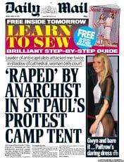 Daily Mail () Newspaper Front Page for 26 April 2013
