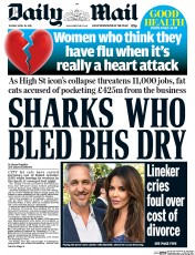 Daily Mail () Newspaper Front Page for 26 April 2016