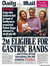 Daily Mail () Newspaper Front Page for 27 November 2014