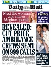 Daily Mail () Newspaper Front Page for 27 November 2017
