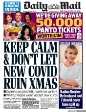Daily Mail () Newspaper Front Page for 27 November 2021