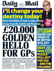 Daily Mail () Newspaper Front Page for 27 December 2014