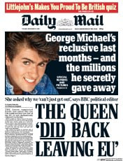 Daily Mail () Newspaper Front Page for 27 December 2016