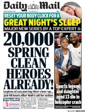 Daily Mail () Newspaper Front Page for 27 January 2020