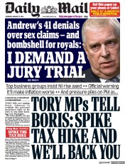 Daily Mail () Newspaper Front Page for 27 January 2022