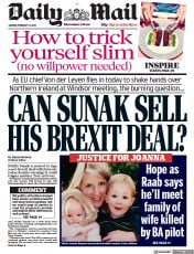 Daily Mail () Newspaper Front Page for 27 February 2023