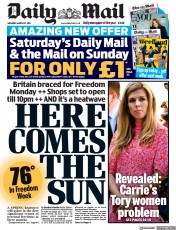 Daily Mail () Newspaper Front Page for 27 March 2021