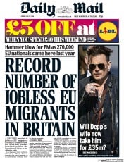 Daily Mail () Newspaper Front Page for 27 May 2016