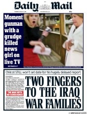 Daily Mail () Newspaper Front Page for 27 August 2015