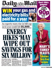 Daily Mail () Newspaper Front Page for 27 August 2022