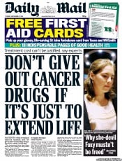 Daily Mail () Newspaper Front Page for 27 September 2011