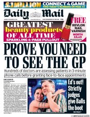 Daily Mail () Newspaper Front Page for 28 November 2016