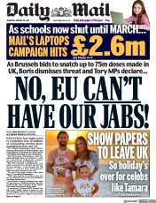 Daily Mail () Newspaper Front Page for 28 January 2021