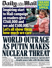 Daily Mail () Newspaper Front Page for 28 February 2022