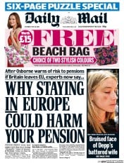 Daily Mail () Newspaper Front Page for 28 May 2016