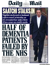 Daily Mail () Newspaper Front Page for 29 November 2013