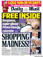 Daily Mail () Newspaper Front Page for 29 November 2014