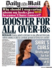 Daily Mail () Newspaper Front Page for 29 November 2021