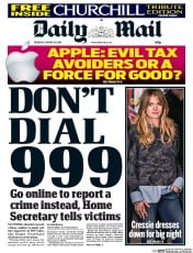 Daily Mail () Newspaper Front Page for 29 January 2015