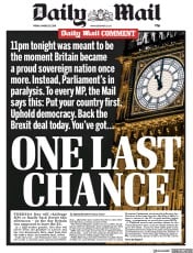 Daily Mail () Newspaper Front Page for 29 March 2019