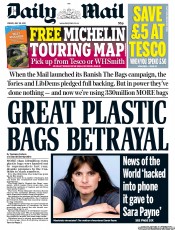 Daily Mail () Newspaper Front Page for 29 July 2011