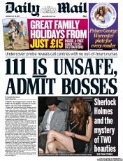 Daily Mail () Newspaper Front Page for 29 July 2013