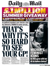 Daily Mail () Newspaper Front Page for 29 July 2019