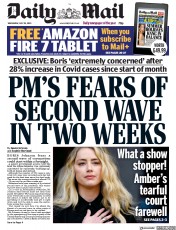 Daily Mail () Newspaper Front Page for 29 July 2020