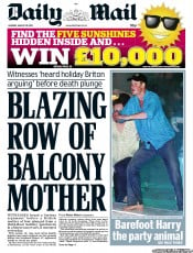 Daily Mail () Newspaper Front Page for 29 August 2011