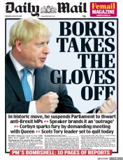 Daily Mail () Newspaper Front Page for 29 August 2019