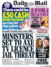 Daily Mail () Newspaper Front Page for 29 August 2020