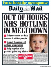 Daily Mail () Newspaper Front Page for 29 September 2015