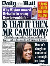 Daily Mail () Newspaper Front Page for 2 February 2016
