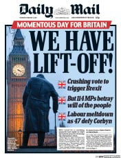 Daily Mail () Newspaper Front Page for 2 February 2017