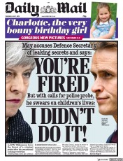 Daily Mail () Newspaper Front Page for 2 May 2019