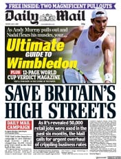 Daily Mail () Newspaper Front Page for 2 July 2018