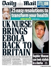 Daily Mail () Newspaper Front Page for 30 December 2014