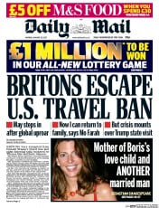 Daily Mail () Newspaper Front Page for 30 January 2017