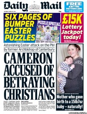 Daily Mail () Newspaper Front Page for 30 March 2013