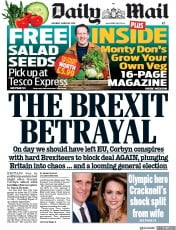 Daily Mail () Newspaper Front Page for 30 March 2019