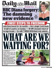 Daily Mail () Newspaper Front Page for 30 March 2021
